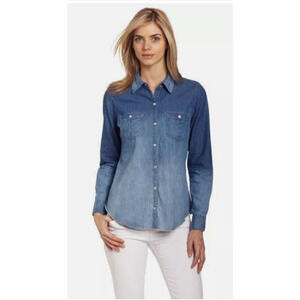 Lucky Brand Women's Pearl Snap Button Denim Long Sleeve Blouse Small